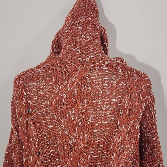 Hyfve Coral Red Oversized Chunky Knit Cropped Sweater Hoodie Size Small