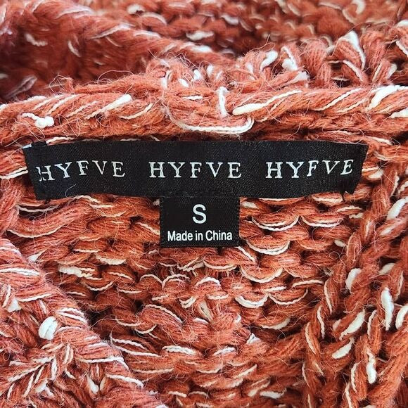Hyfve Coral Red Oversized Chunky Knit Cropped Sweater Hoodie Size Small