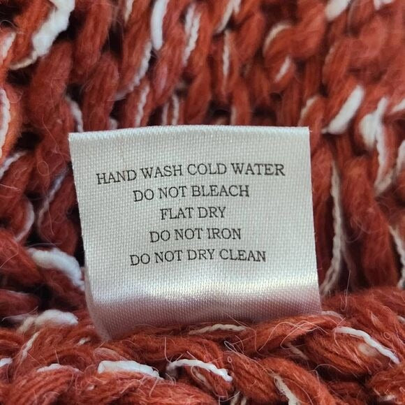 Hyfve Coral Red Oversized Chunky Knit Cropped Sweater Hoodie Size Small