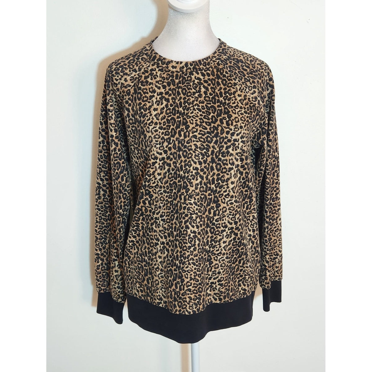Tezenis Black and Brown Leopard Print Two Piece Pajama Lounge Set Size Small