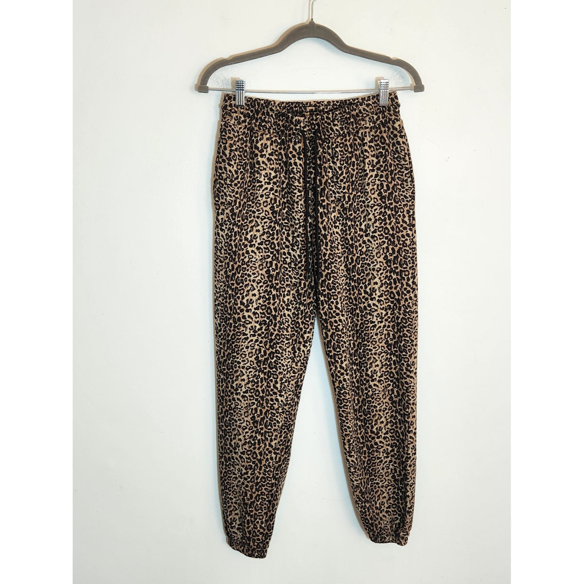 Tezenis Black and Brown Leopard Print Two Piece Pajama Lounge Set Size Small