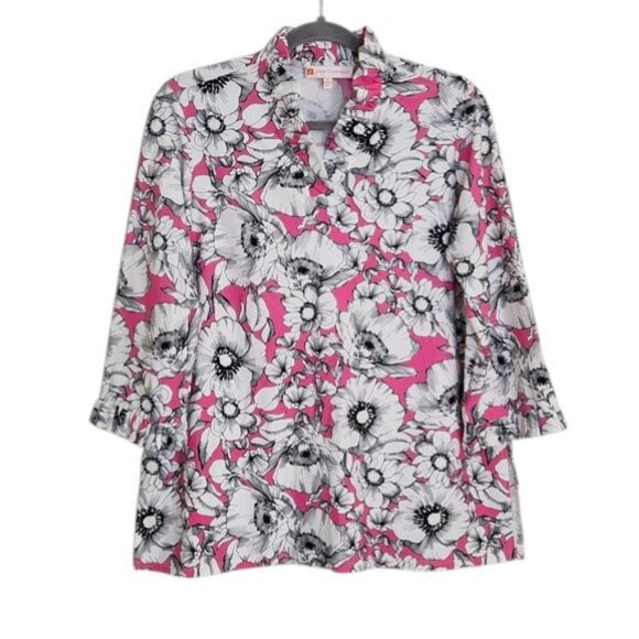 Jude Connally Pink Floral Print Blouse Size Small