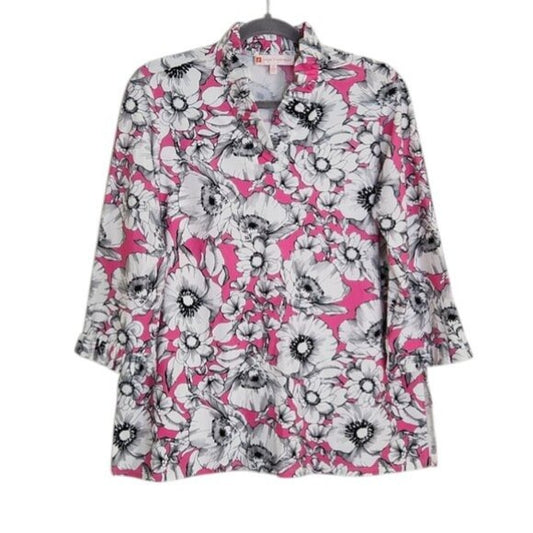 Jude Connally Pink Floral Print Blouse Size Small
