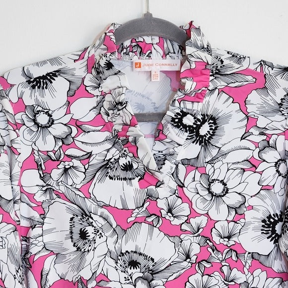 Jude Connally Pink Floral Print Blouse Size Small