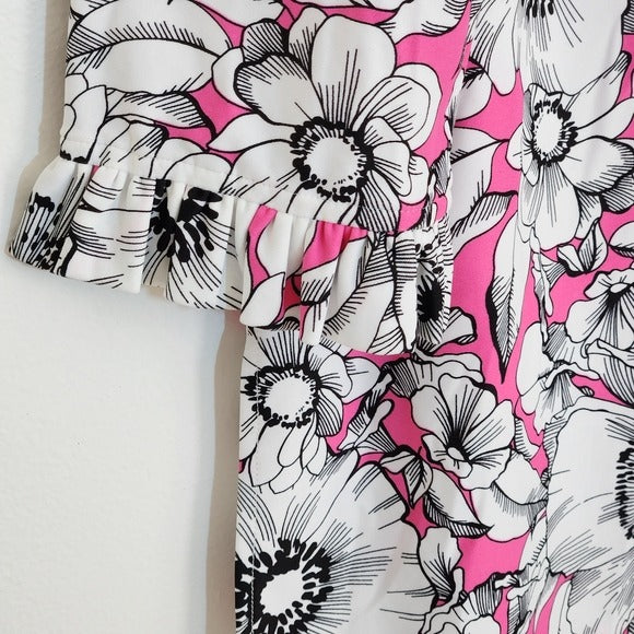 Jude Connally Pink Floral Print Blouse Size Small