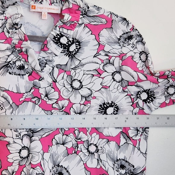 Jude Connally Pink Floral Print Blouse Size Small