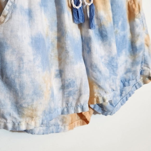 Rachel Zoe Blue and Orange Linen Pull-On Shorts Size XS