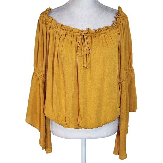Charlotte Russe Mustard Gold Off-the-Shoulder Cropped Top Size Large
