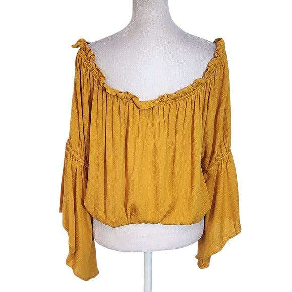 Charlotte Russe Mustard Gold Off-the-Shoulder Cropped Top Size Large