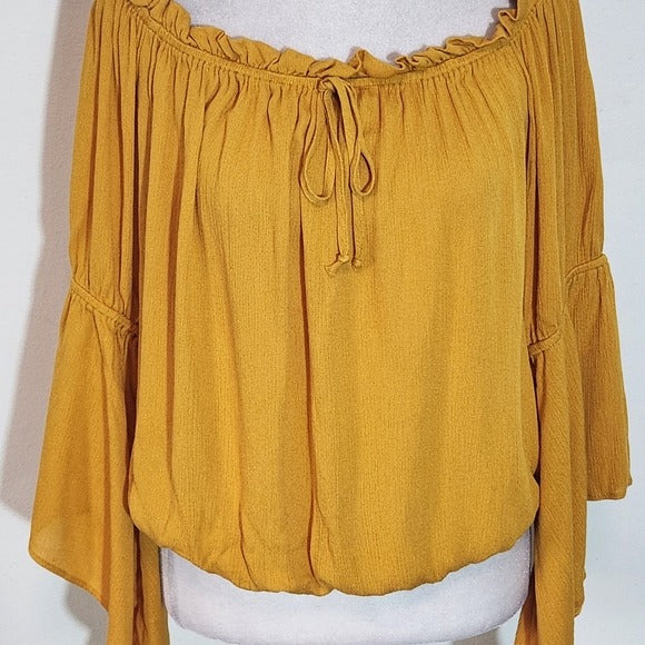 Charlotte Russe Mustard Gold Off-the-Shoulder Cropped Top Size Large