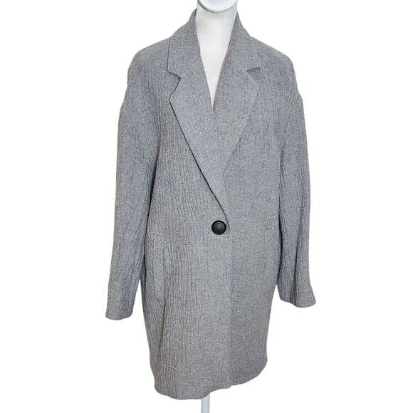Zara Gray Textured Oversized Coat Size XS Single-Button Zara Gray Coat
