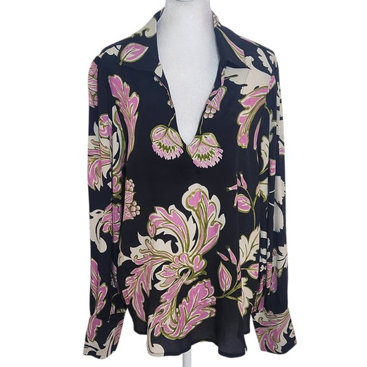 Karen Kane Black and Pink Floral Print Blouse Size Medium NWT