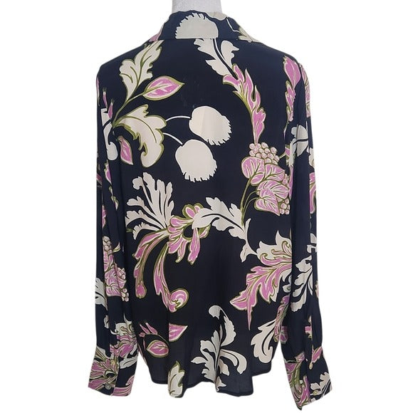 Karen Kane Black and Pink Floral Print Blouse Size Medium NWT