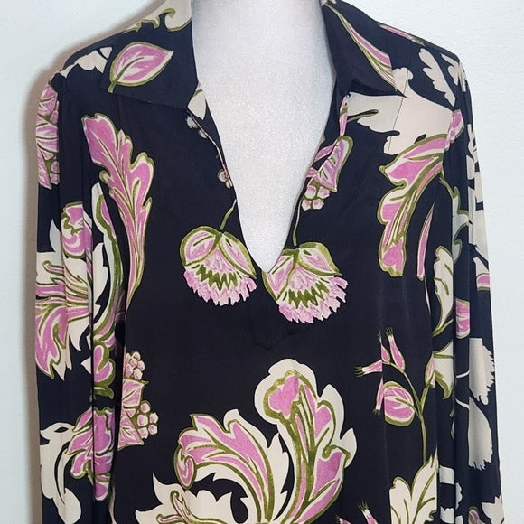 Karen Kane Black and Pink Floral Print Blouse Size Medium NWT