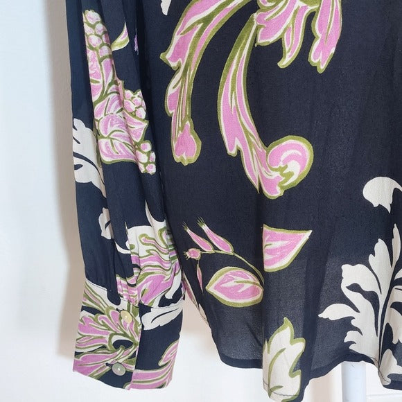 Karen Kane Black and Pink Floral Print Blouse Size Medium NWT