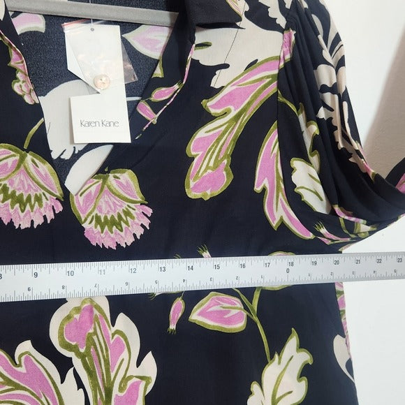 Karen Kane Black and Pink Floral Print Blouse Size Medium NWT