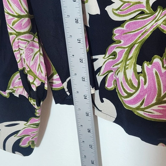 Karen Kane Black and Pink Floral Print Blouse Size Medium NWT