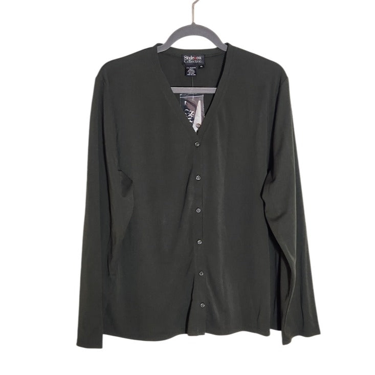 Style & Co. Olive Green V-Neck Button-Up Cardigan Size XL NWT
