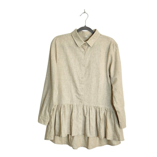 Natural Cream Textured Oversized Button Down Tunic Size Medium
