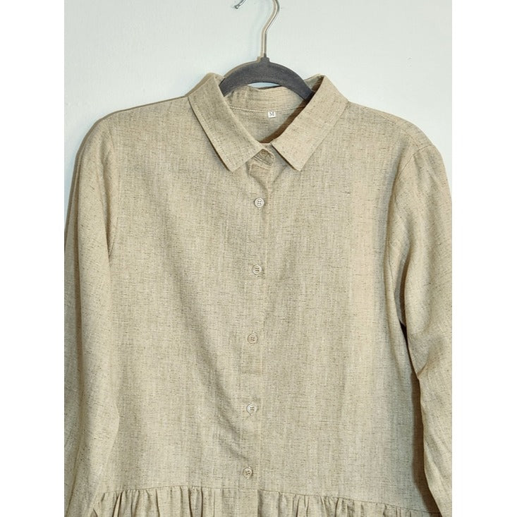 Natural Cream Textured Oversized Button Down Tunic Size Medium