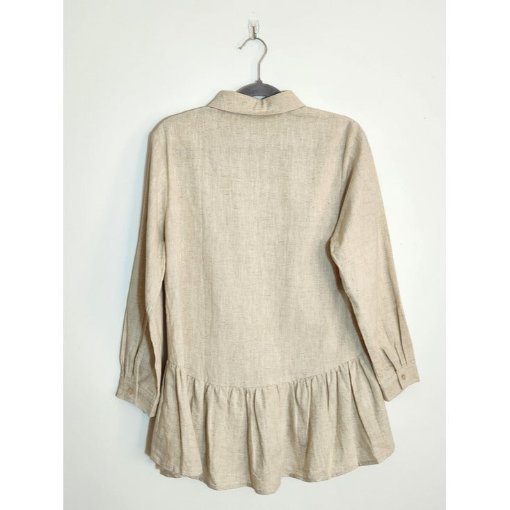Natural Cream Textured Oversized Button Down Tunic Size Medium