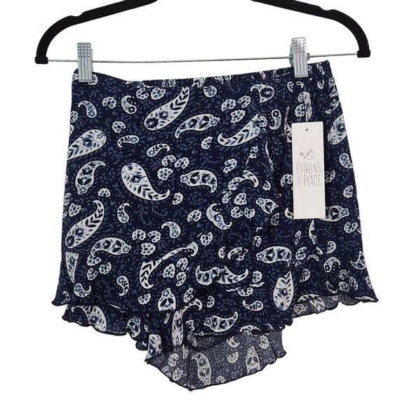 Patrons of Peace Navy Boho Skorts Size XS Blue Paisley Shorts New