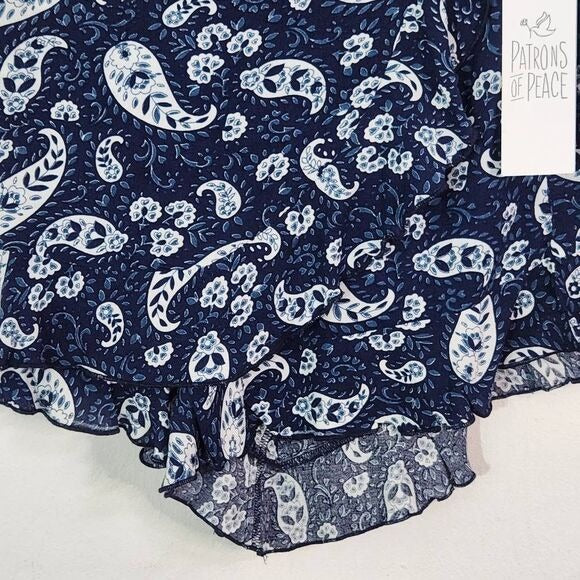 Patrons of Peace Navy Boho Skorts Size XS Blue Paisley Shorts New