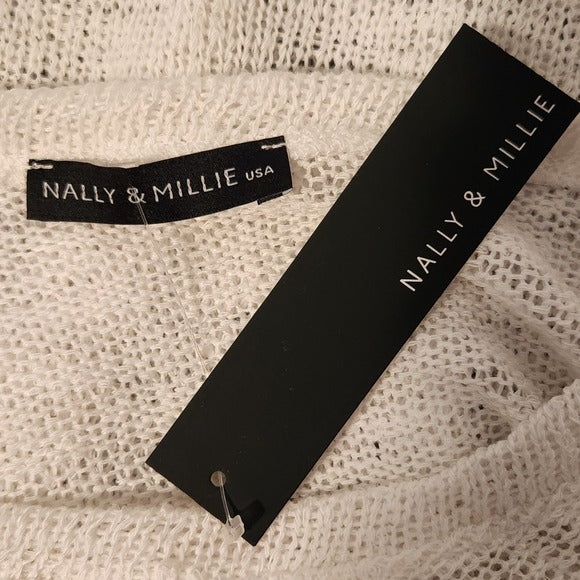 Nally & Millie White Open Knit Sweater Top Size Small/Medium NWT