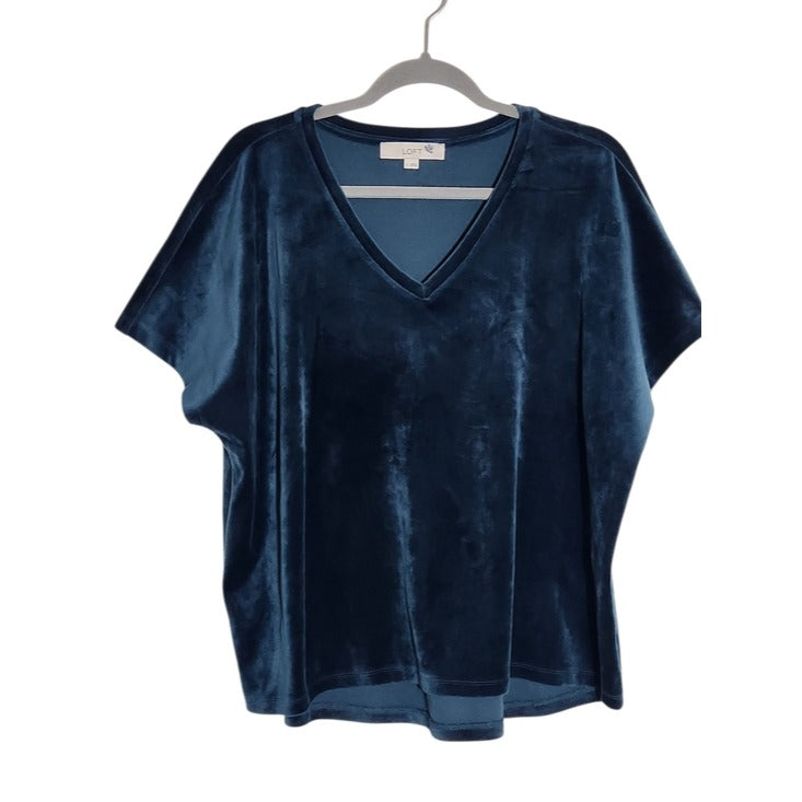 Loft Teal Blue Velour V Neck Top Size Large