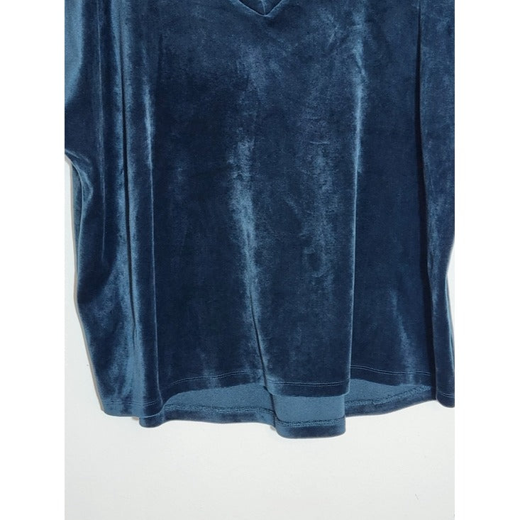 Loft Teal Blue Velour V Neck Top Size Large