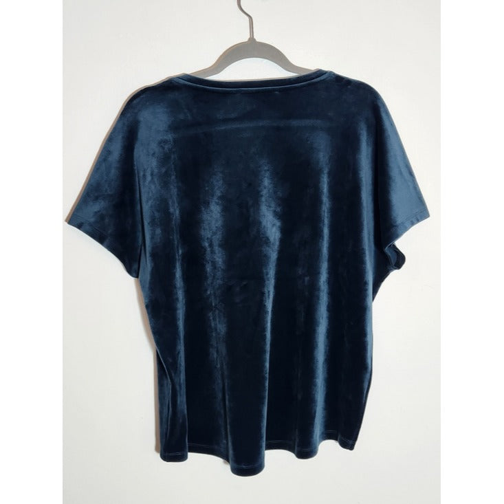 Loft Teal Blue Velour V Neck Top Size Large