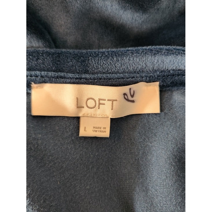 Loft Teal Blue Velour V Neck Top Size Large
