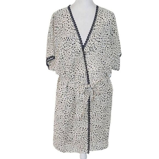 Forever Young Cream and Black Leopard Print Robe Size Medium Mini Leopard Robe
