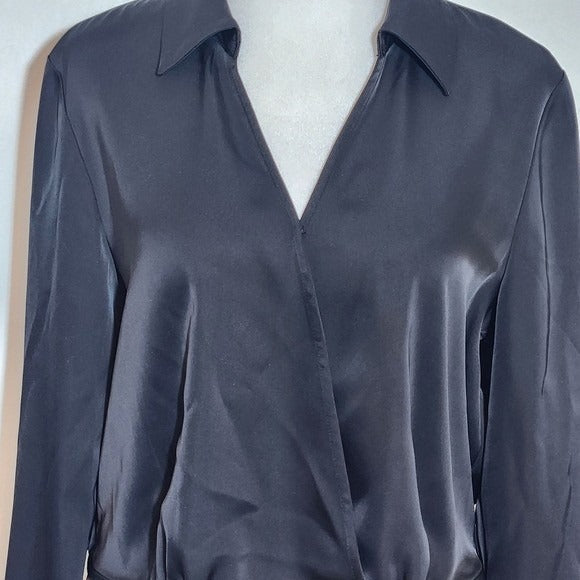 Rachel Zoe Black Satin Wrap-Style Long Sleeve Crop Top Size Medium