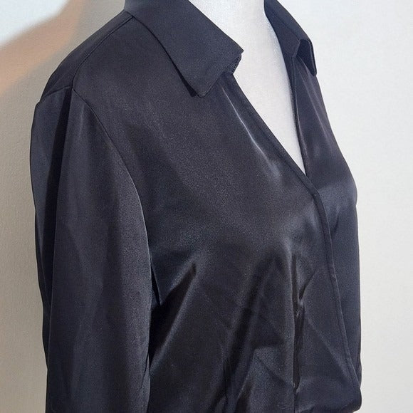 Rachel Zoe Black Satin Wrap-Style Long Sleeve Crop Top Size Medium