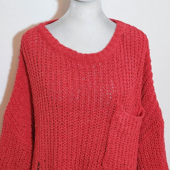 White Birch Distressed Red Knit Sweater Size Medium Red Chunky Knit Sweater