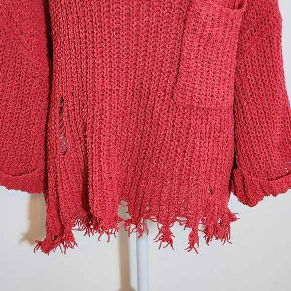 White Birch Distressed Red Knit Sweater Size Medium Red Chunky Knit Sweater