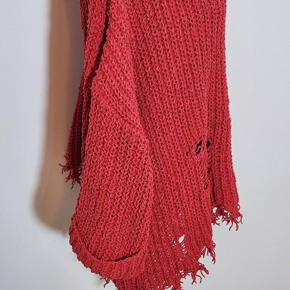 White Birch Distressed Red Knit Sweater Size Medium Red Chunky Knit Sweater
