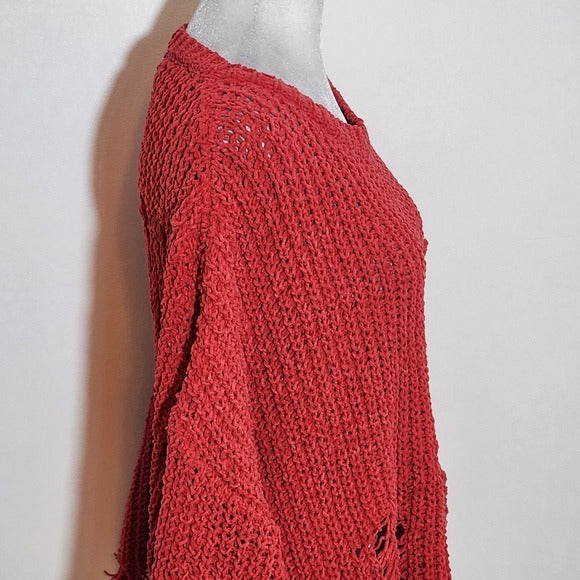 White Birch Distressed Red Knit Sweater Size Medium Red Chunky Knit Sweater