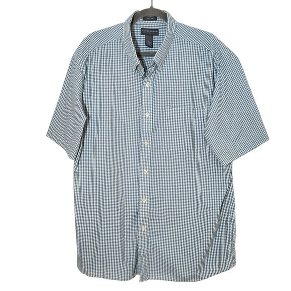Saddlebred Blue and Yellow Check Short Sleeve Button Down Shirt Size XL