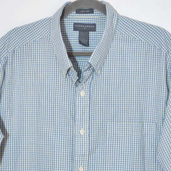 Saddlebred Blue and Yellow Check Short Sleeve Button Down Shirt Size XL