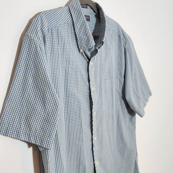 Saddlebred Blue and Yellow Check Short Sleeve Button Down Shirt Size XL