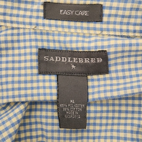 Saddlebred Blue and Yellow Check Short Sleeve Button Down Shirt Size XL