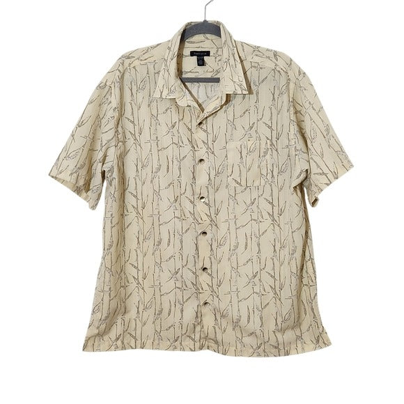 Van Heusen Pale Yellow Bamboo Print Short Sleeve Button Down Shirt Size XL