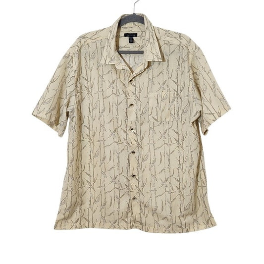 Van Heusen Pale Yellow Bamboo Print Short Sleeve Button Down Shirt Size XL