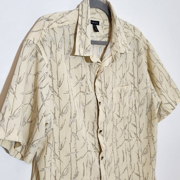 Van Heusen Pale Yellow Bamboo Print Short Sleeve Button Down Shirt Size XL