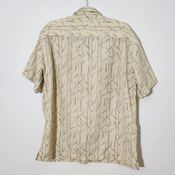 Van Heusen Pale Yellow Bamboo Print Short Sleeve Button Down Shirt Size XL