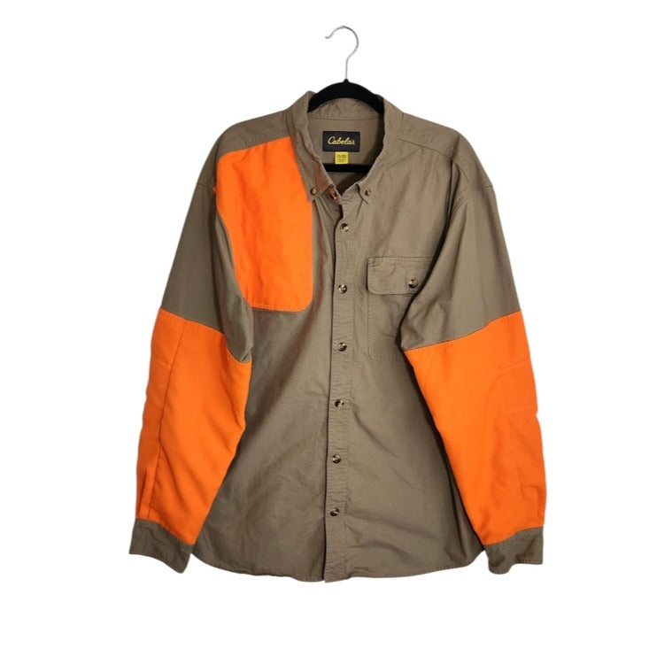 Cabela's Khaki and Orange Hunting Button Up Shirt Size 2XL