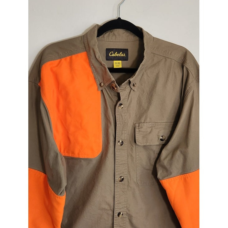 Cabela's Khaki and Orange Hunting Button Up Shirt Size 2XL