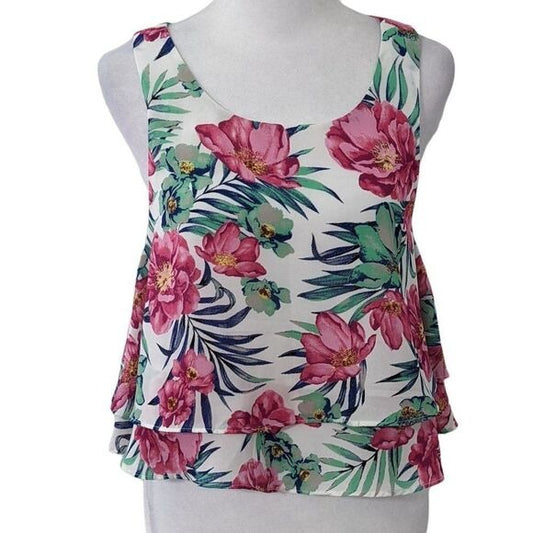 Sans Souci Pink Floral Cropped Tank Top Size XS Tropical Tank Top Floral Tank
